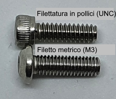 Filettatura in pollici UNC contro filettatura metrica M3, Confronto delle filettature in pollici