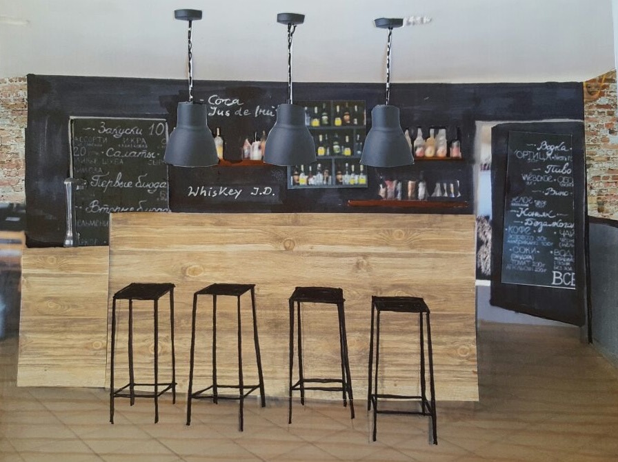 Proposition de relooking pour le bar du restaurant (croquis)