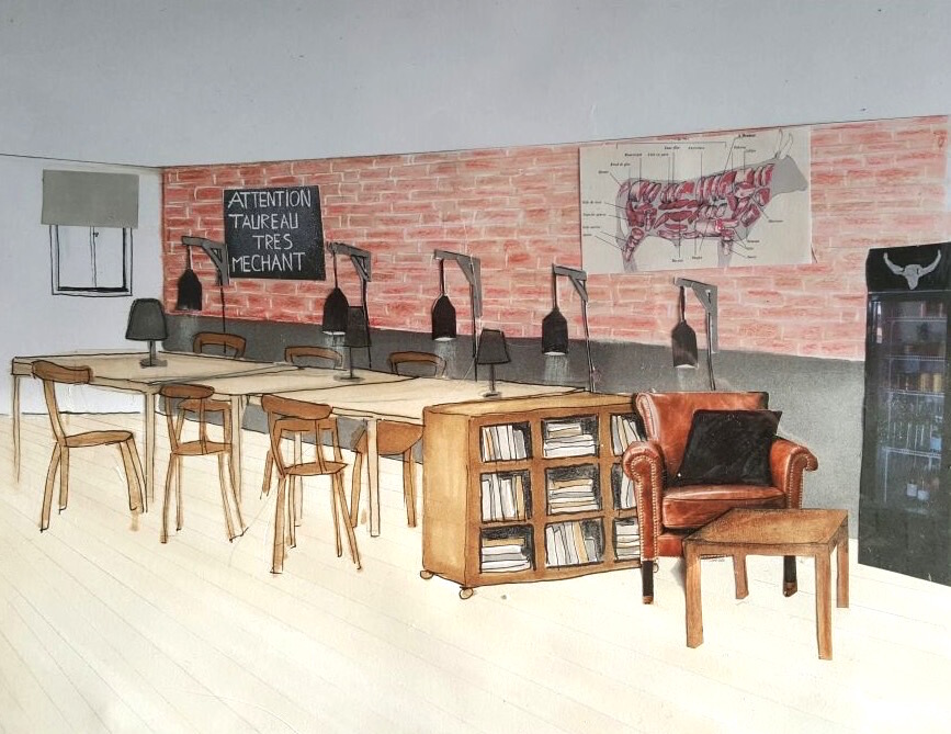 Proposition de relooking pour la salle à manger du restaurant (croquis)