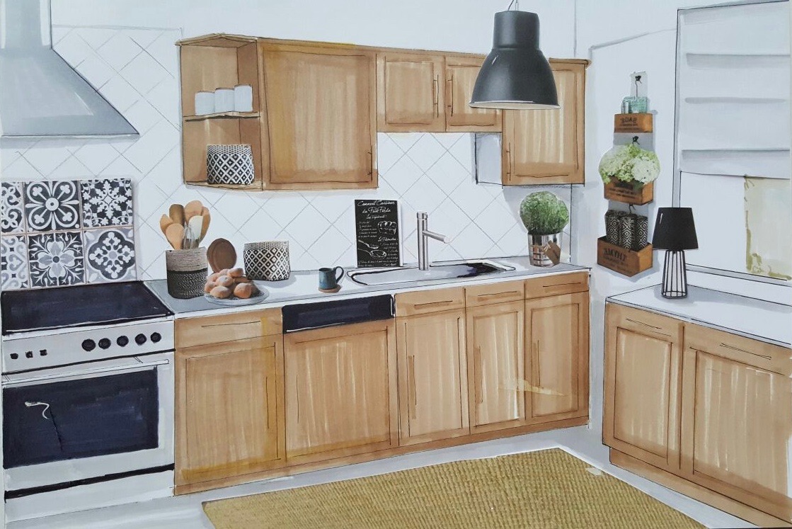 Croquis de la cuisine pour home staging