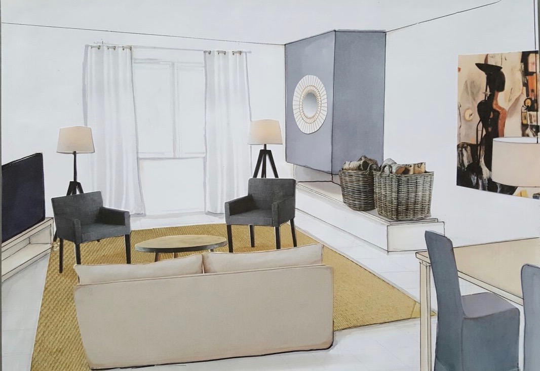 Croquis du salon pour home staging