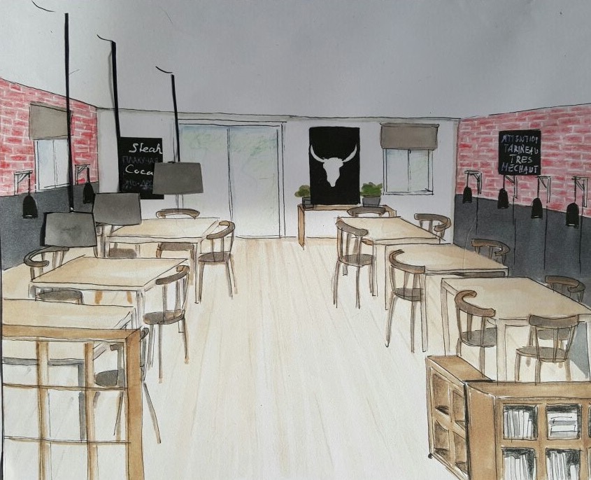Proposition de relooking pour la salle à manger du restaurant (croquis)