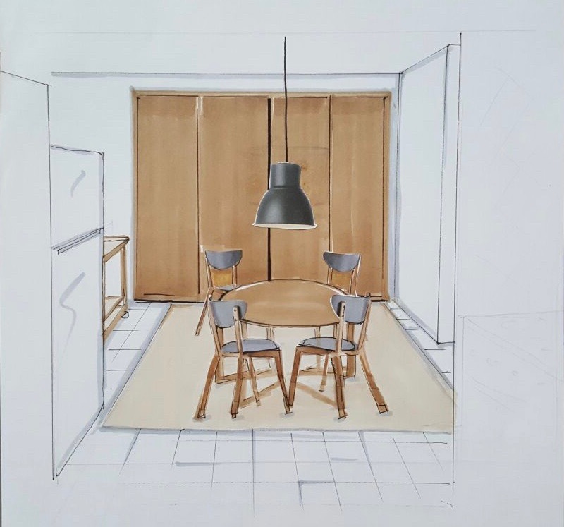 Croquis du coin cuisine pour home staging