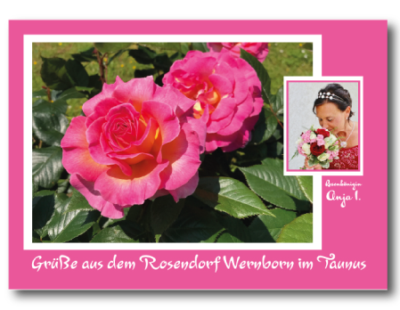 Postkarte Rosendorf Wernborn, Rosenkönigin Anja I. (Anja Semmelbauer)