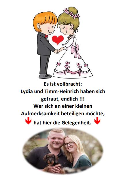 Wir haben für ein Hochzeitsgeschenk gesammelt.