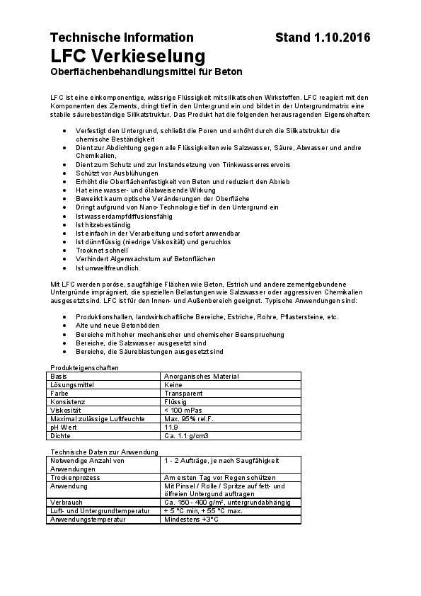 LFC-Verkieselung technische Informationen