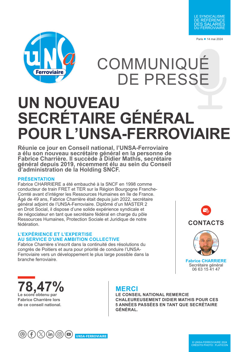 Changement de Gouvernance, mais pas de Cap, à l'UNSA Ferroviaire