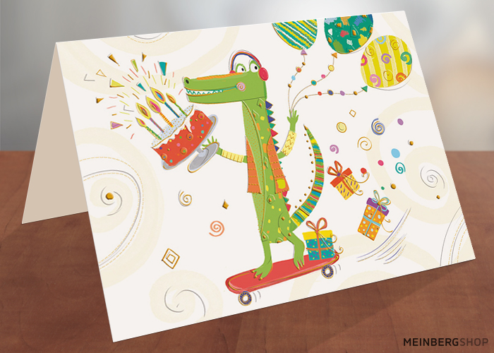 Geburtstagskarte Krokodil Skateboard