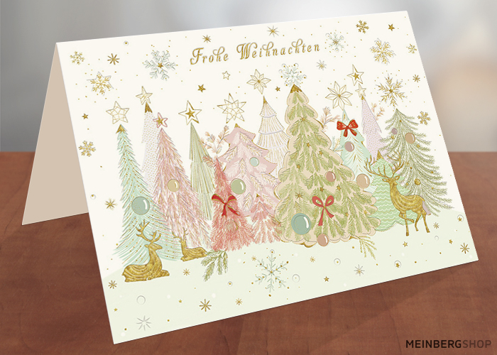 Tannen und Rentiere Weihnachten Karte