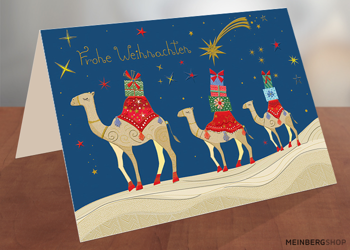 Drei Kamele Wüste Frohe Weihnachten Karte