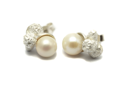 "Hope Pearls" Earstuds - Sweet Water Pearls, Sterling Silver mounted by Eva Suba