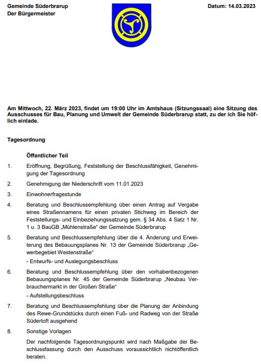 Ausschusssitzung Bau, Planung & Umwelt