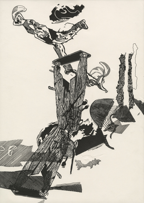 dämmergrau II.XlV, 42x29,5cm, Linolschnitt und Tuschezeichnung, 2018 (n.v.)
