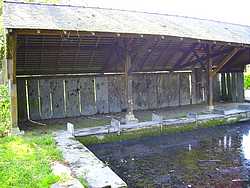 lavoir : les dalles sur chant délimitent les places des lavandières