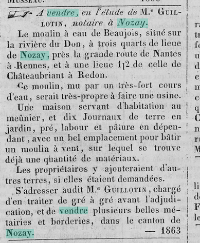                                                          Journal  «Le Breton»  26 novembre 1835