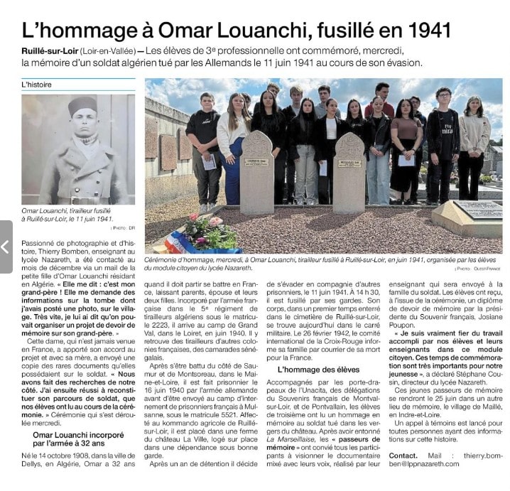 Le travail mémoriel récompensé par le 1er prix départemental de la mémoire par l'ordre national du Mérite, cérémonie à la Préfecture du Mans