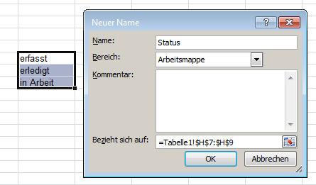 Excel: Drop-Down-Liste - Namen vergeben
