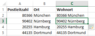 Excel 2013: Blitzvorschau - Zusammenführung