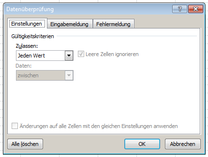 Excel: Drop-Down-Liste - Datenüberprüfung Einstellungen