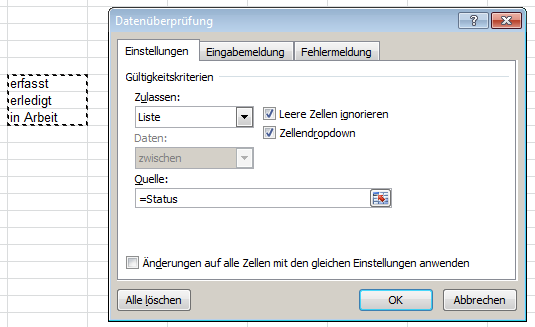 Excel: Drop-Down-Liste - Quelle