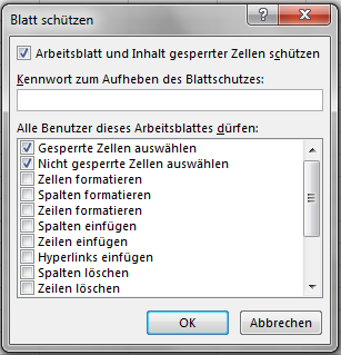 Excel: Blatt schützen - gesperrte und nicht gesperrte Zellen