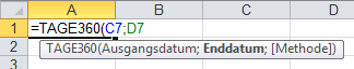 Excel-Formeln: TAGE360