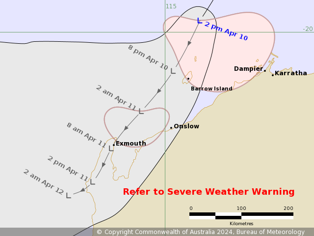 Track map of Tropical Cyclone Olga in the Indian Ocean. April 10 2024. From www.bom.gov.au. 