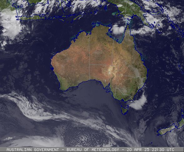 Satellite image showing a developing tropical low in the Gulf of Carpentaria, April 21 2025. Image from www.bom.gov.au