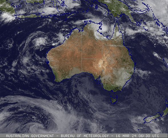 Animation of Severe Tropical Cyclone Megan developing and making landfall in the Gulf of Carpentaria, note the developing cyclone off northwest WA. March 18 2024. Images from www.bom.gov.au.