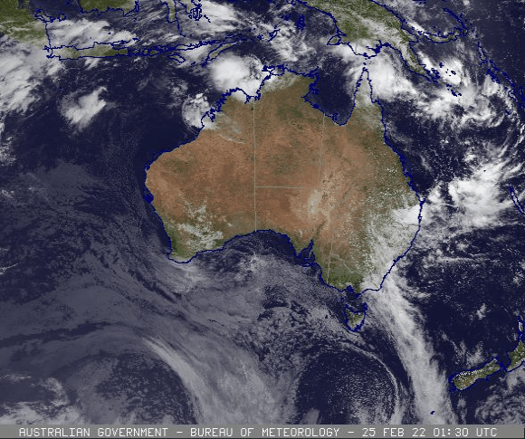Tropical cyclone Anika animation of pre-landfall, 27/02/2022. Images from www.bom.gov.au.
