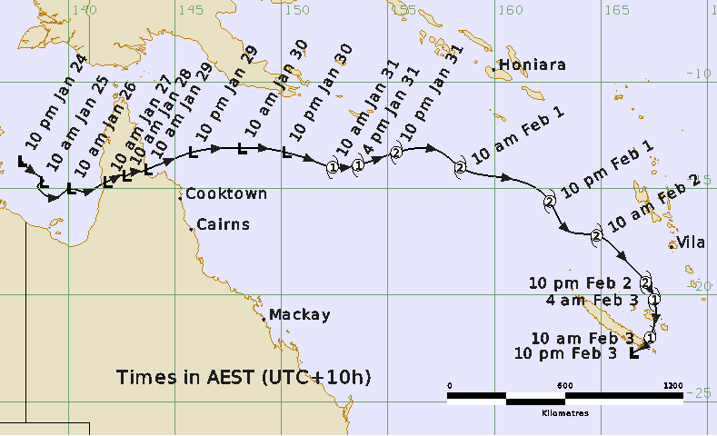 Track map of Tropical Cyclone Lucas, image from www.bom.gov.au.