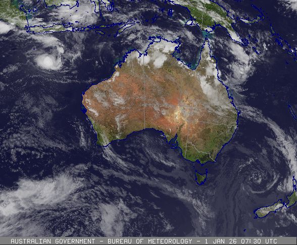 Satellite image of tropical cyclone Iggy in the southern Indian Ocean, 01/01/2026. Image from www.bom.gov.au.