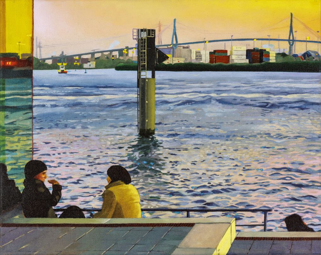Gespräch an der Elbe, Oil on Canvas, 60 x 50 cm