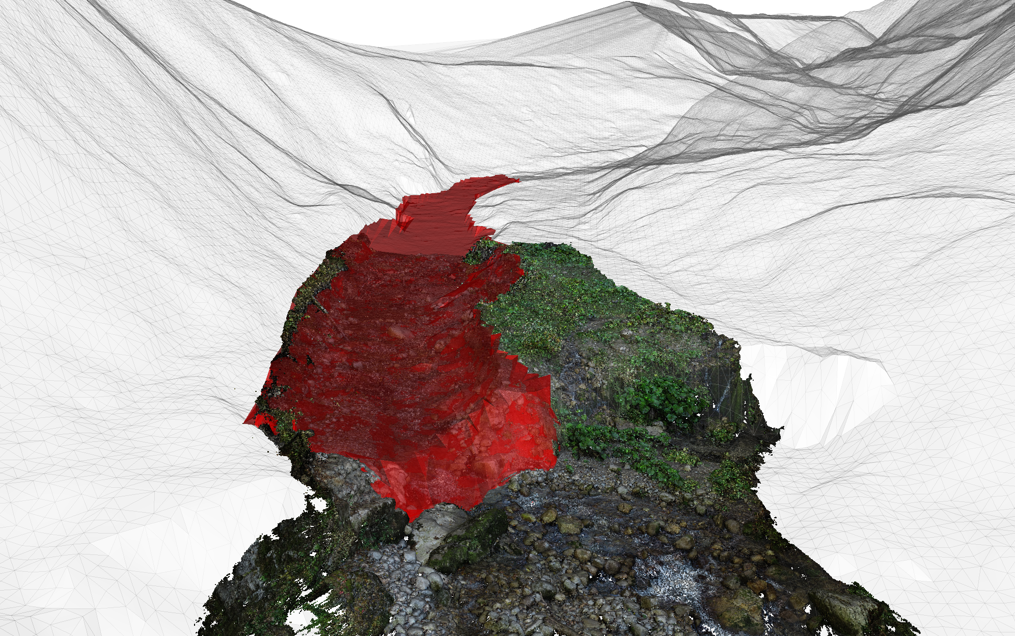 Reconstitution 3D de volume sédimentaire érodé suite à la suppression d'un seuil sur un torrent de Chartreuse (à partir de photographies drone et MNT LiDAR à haute résolution)