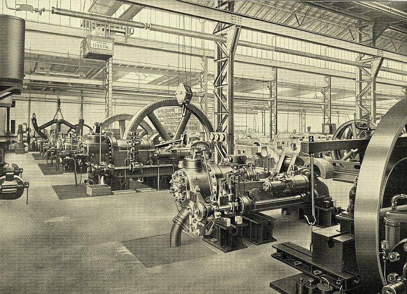 Motorenfabrik Oberursel AG, 1911, neue Halle für die Montage und Erprobung des Dieselmotors Modell 28