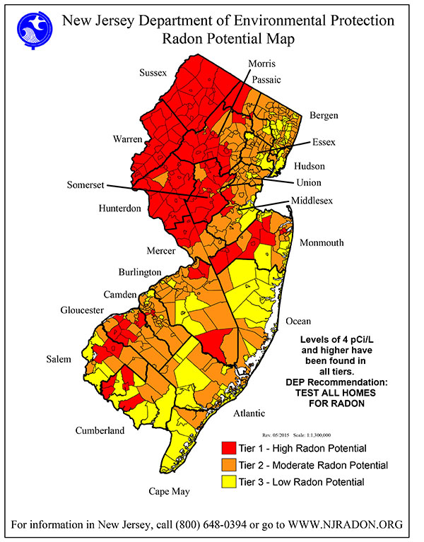 Map of Radon Levels throughout New Jersey