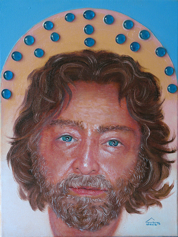 Santo marito martire, 2008, olio e materico su tela, cm 30x40