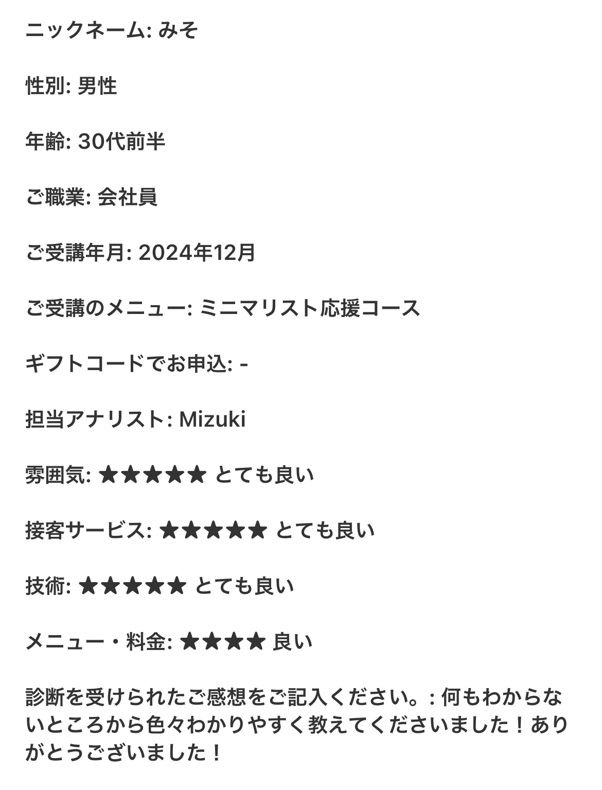 メンズ : ミニマリスト応援コース