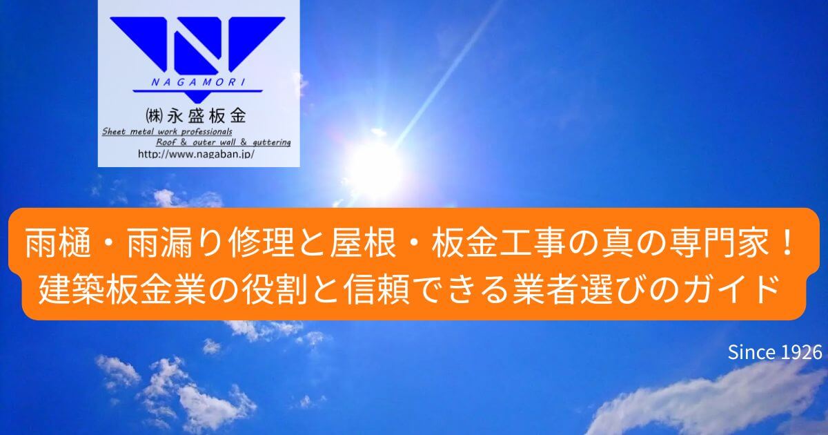 雨樋・雨漏り修理と屋根・板金工事の真の専門家！建築板金業の役割と信頼できる業者選びのガイド