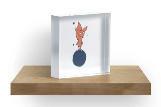 Fuchs - Nur Mut - Du schaffst das! - Acrylblock bei Redbubble – Illustration Judith Ganter - Illustriertes Kopfkino für Alltagsoptimisten