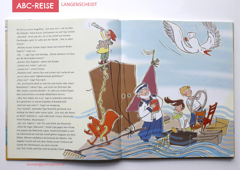 Kindermedien Illustration - Thema Fantasie Kreativität Erwachsene Kinder Opa Spielen Erfinden Geschichten Möwe
