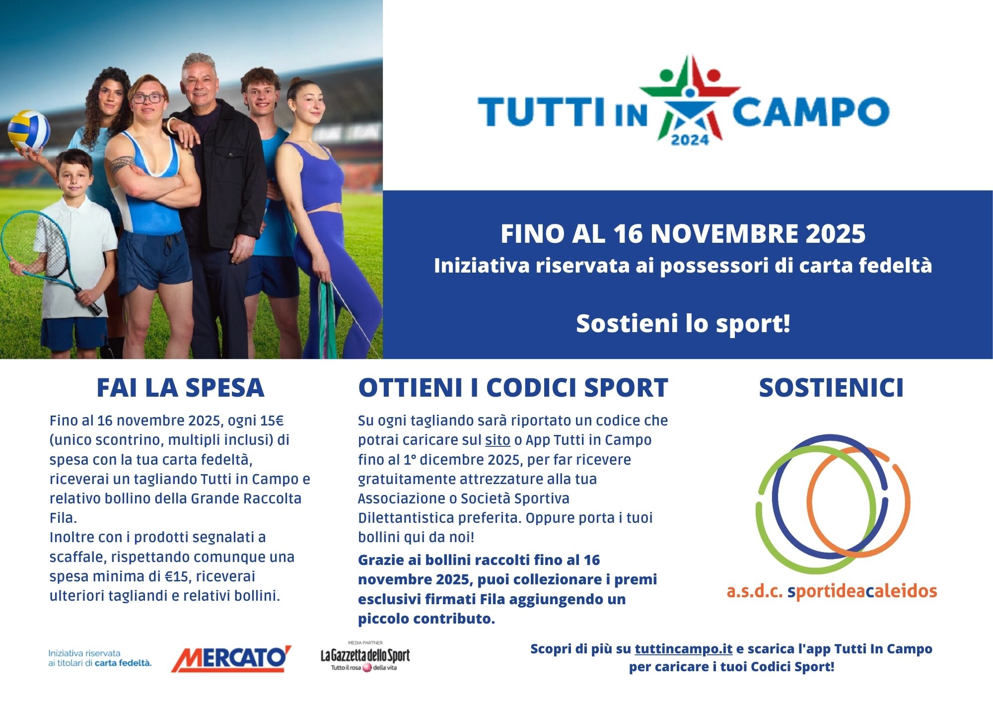 Tutti in campo 2025: sostieni lo sport. Raccogli i bollini
