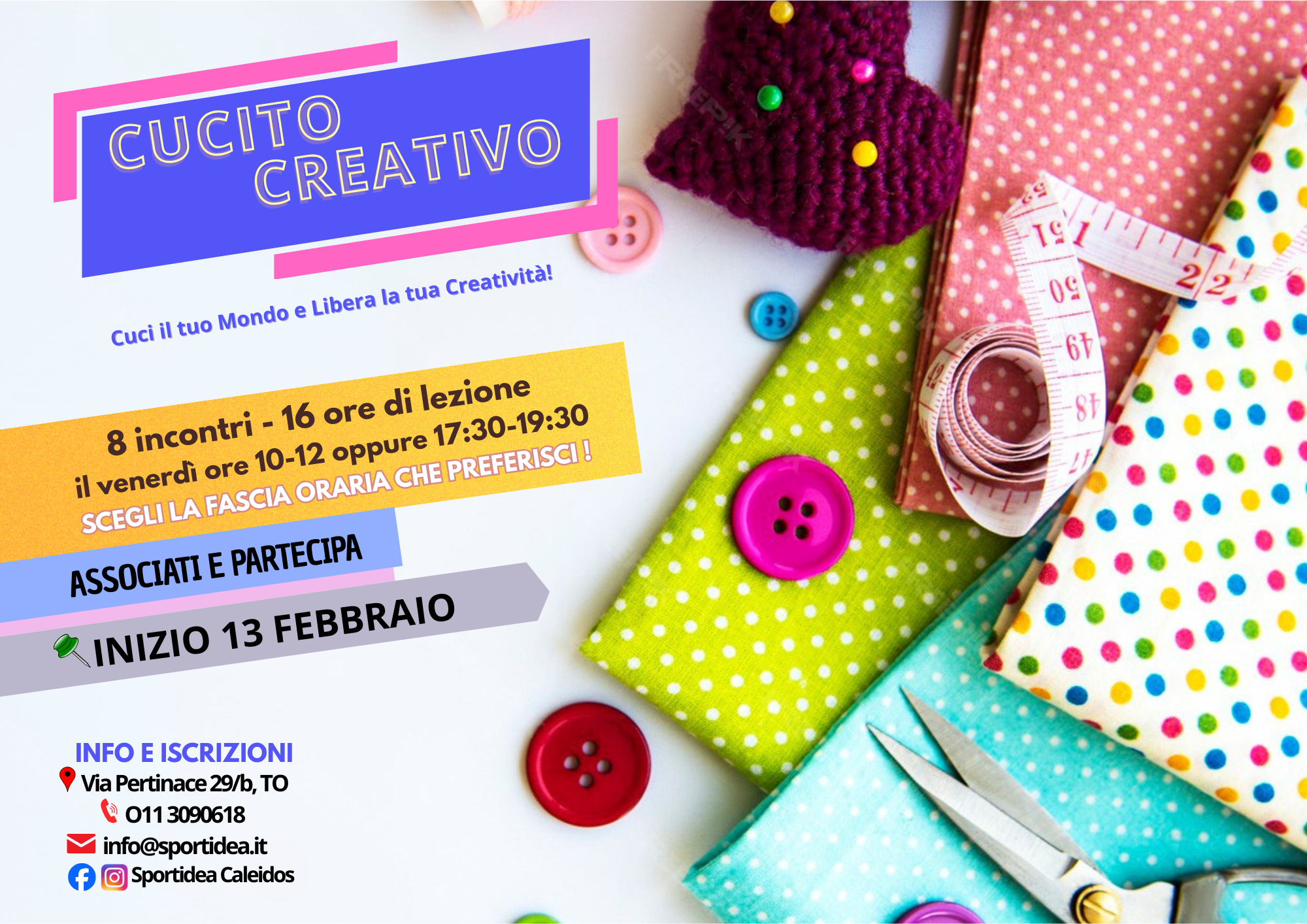 Cucito creativo: dal 13 febbraio