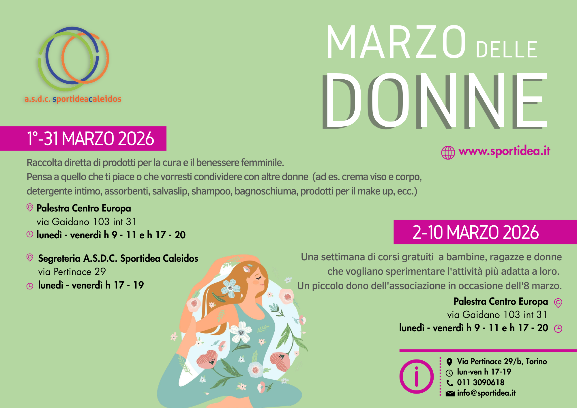 Marzo delle Donne: tutte le iniziative Sportidea Caleidos