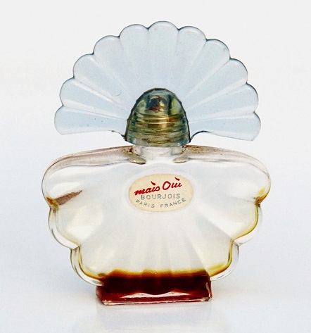 BOURJOIS -  MAIS OUI : PETIT FLACON PARFUM, BOUCHON EVENTAIL EN  PLASTIQUE BLEUTE