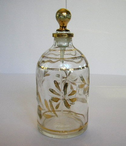 FLACON AVEC TIGE EN VERRE, DECOR  DORE