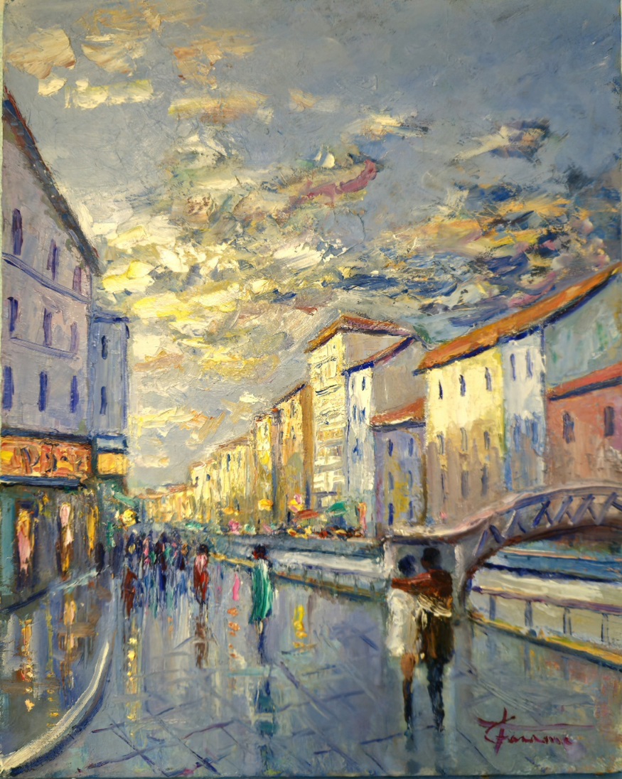 Ripa Ticinese, Milano, olio su tela cm 40x50 (Codice ND)