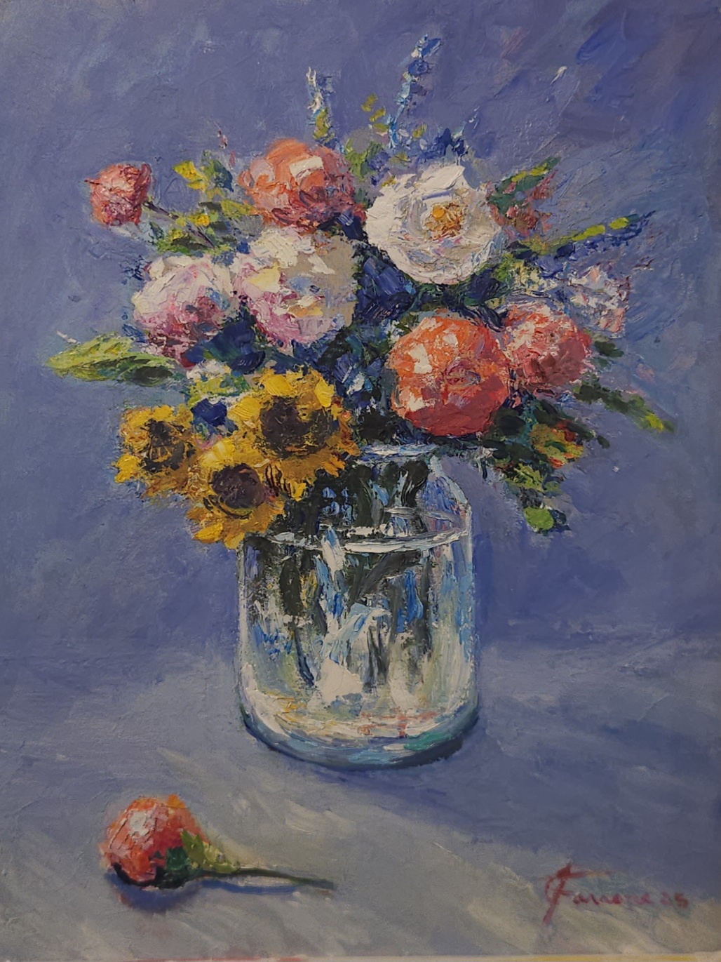 Vaso con fiori  olio su tavola cm 34,5x44,5  (Codice 404/23).. 