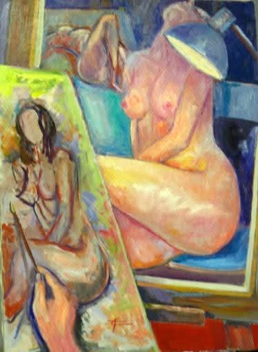 Il pittore e la modella olio su tela cm 60x80  collezione privata Pechino Cina 