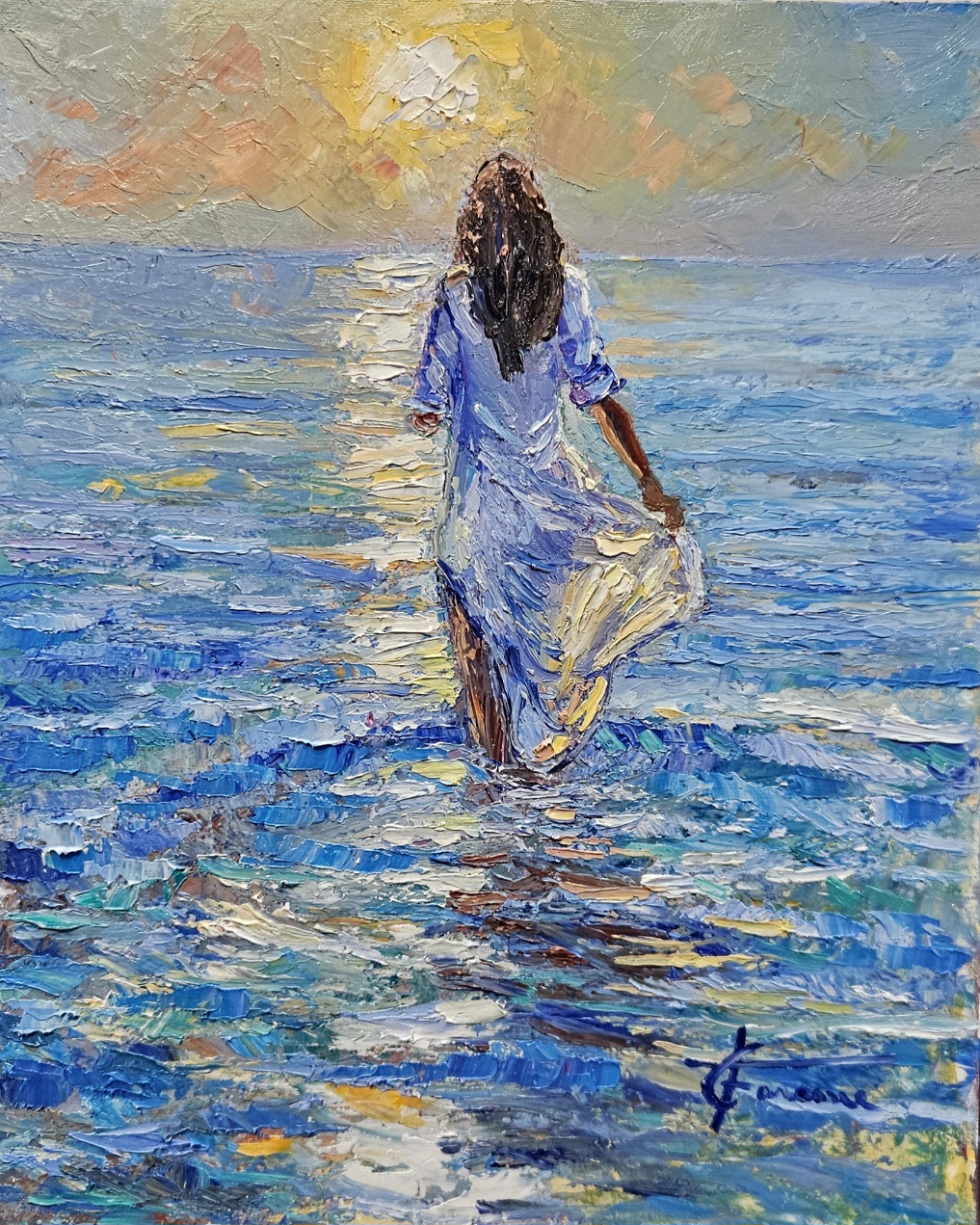 "L'abbraccio dell'alba" olio su tela cm 40x50 (codice 489/25)